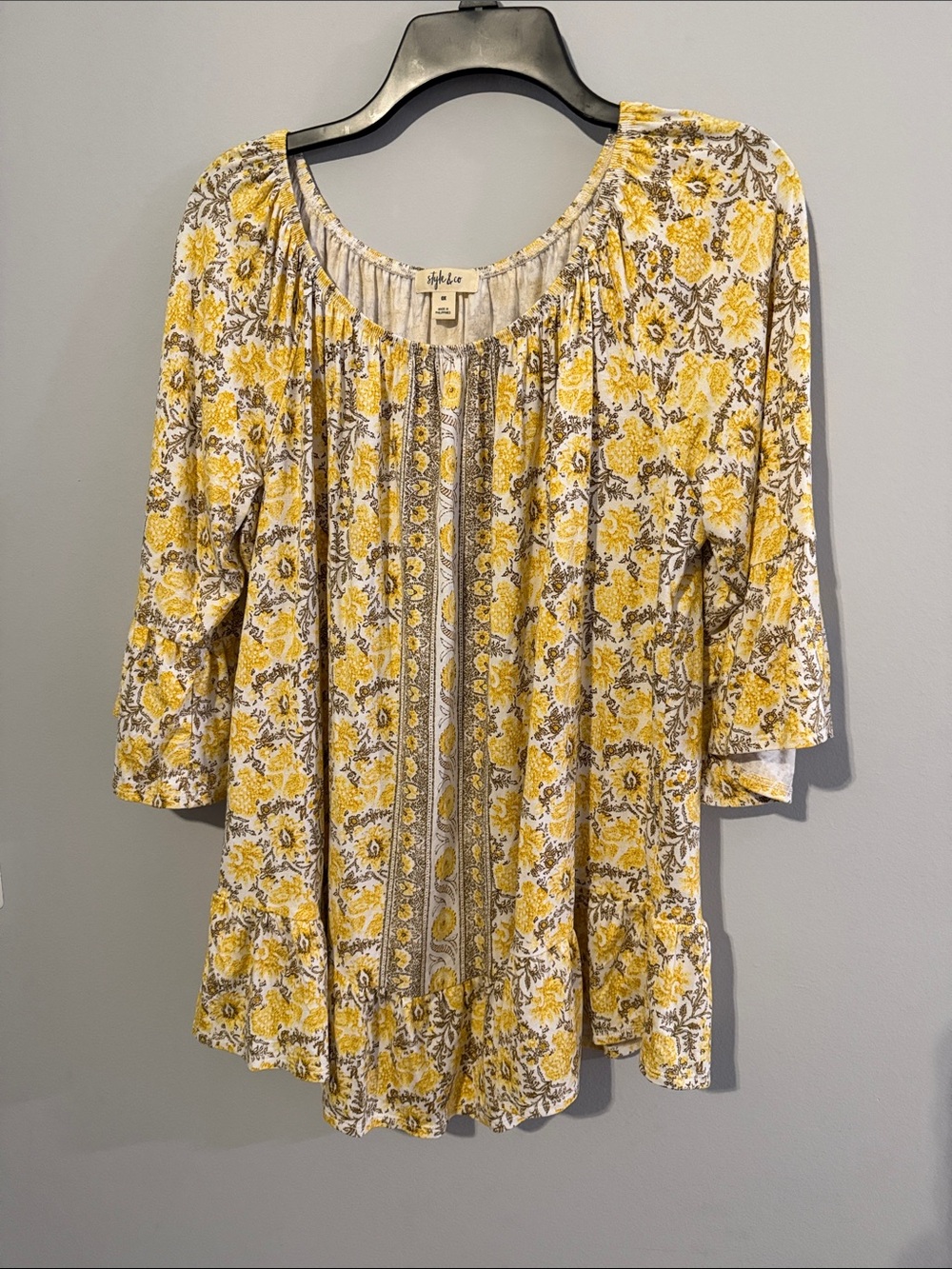 Style & Co. Yellow and Gray Floral Peasant Tunic